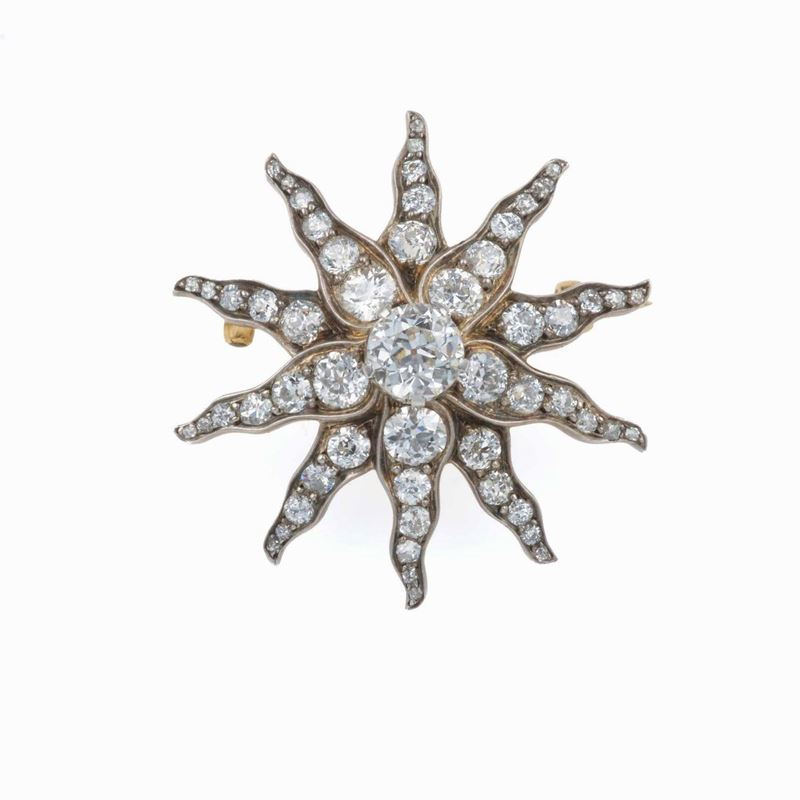 Old-cut diamond, gold and silver brooch  - Auction Fine Jewels - Cambi Casa d'Aste