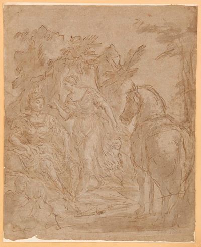 Scuola del XVIII Secolo Fanciulla con Cavaliere