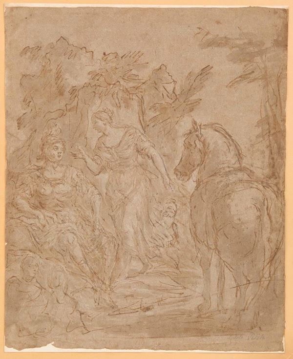 Scuola del XVIII secolo Fanciulla con cavaliere