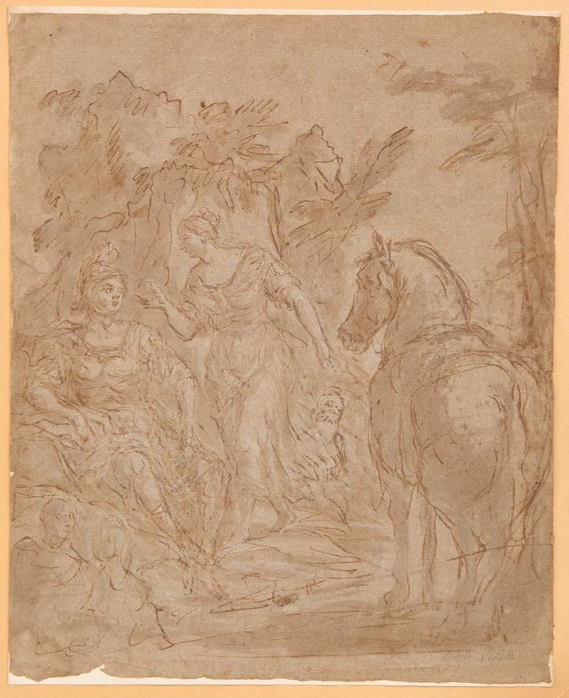 Scuola del XVIII secolo Fanciulla con cavaliere  - Asta Dipinti Antichi | Cambi Time - I - Cambi Casa d'Aste