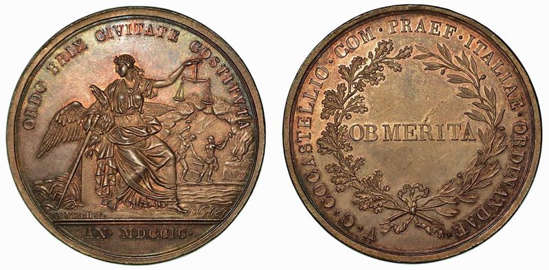 RISTABILIMENTO DELL’ORDINE A BRESCIA PER OPERA DEL PREFETTO COCASTELLI. Medaglia in argento 1799.  - Auction Numismatics - Cambi Casa d'Aste