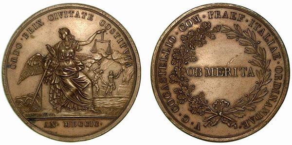 RISTABILIMENTO DELL’ORDINE A BRESCIA PER OPERA DEL PREFETTO COCASTELLI. Medaglia in bronzo 1799.
