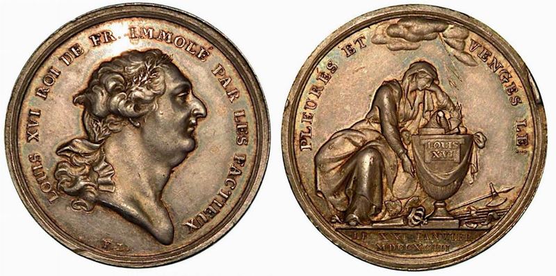 RIVOLUZIONE FRANCESE. MORTE DI LUIGI XVI. Medaglia in argento 1793, Londra.  - Asta Numismatica - Cambi Casa d'Aste