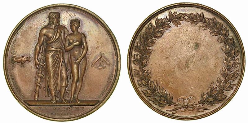 CAMPAGNA DI VACCINAZIONE NELL'IMPERO. Medaglia in bronzo 1804.  - Auction Numismatics - Cambi Casa d'Aste