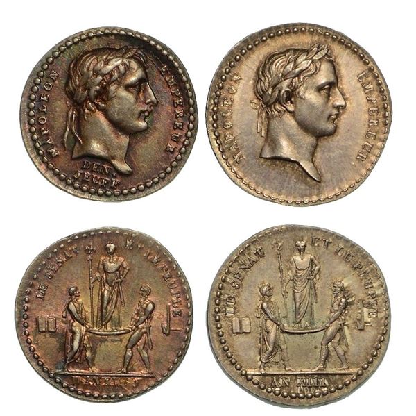 INCORONAZIONE DI NAPOLEONE A PARIGI. Lotto di due medaglie. Medaglia in argento 1804.
