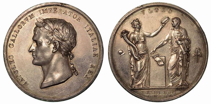 INCORONAZIONE A MILANO DI NAPOLEONE A RE D’ITALIA. Medaglia in argento 1805.  - Auction Numismatics - Cambi Casa d'Aste
