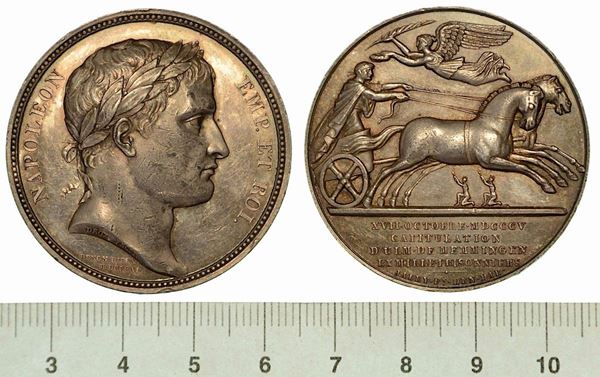 CAPITOLAZIONE DI ULM E MEMMINGEN. Medaglia in argento 1805.