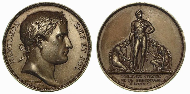 PRESA DI VIENNA E PRESBURGO. Medaglia in piombo 1805, Parigi.  - Auction Numismatics - Cambi Casa d'Aste