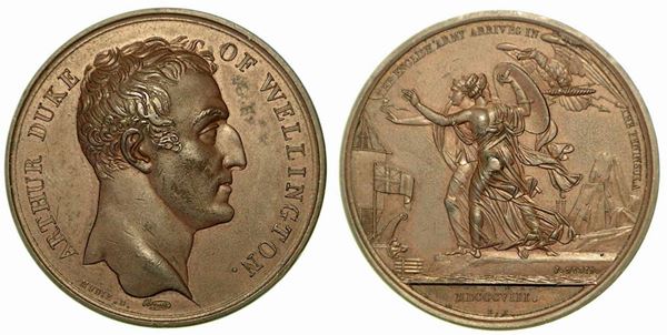 GLI INGLESI SBARCANO NELLA PENISOLA IBERICA. Medaglia in bronzo 1808, Birmingham.