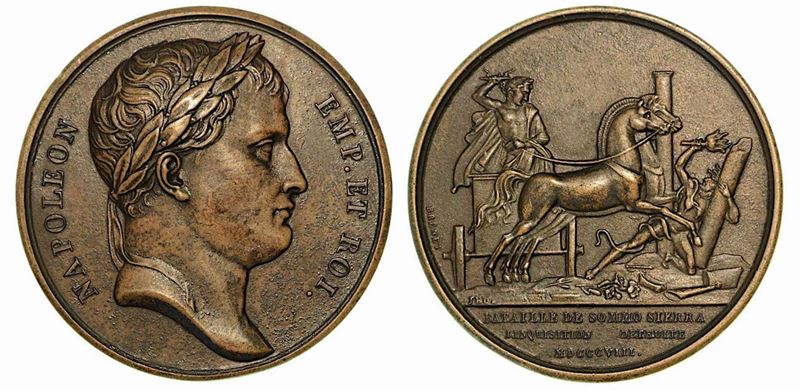 BATTAGLIA DI SOMO-SIERRA IN SPAGNA. Medaglia in bronzo 1808.  - Asta Numismatica - Cambi Casa d'Aste