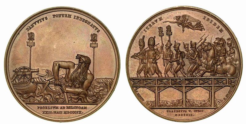 BATTAGLIA DI ESSLING E PASSAGGIO DEL DANUBIO. Medaglia in bronzo 1809, Parigi.  - Auction Numismatics - Cambi Casa d'Aste