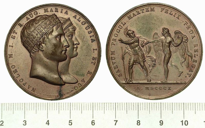 CERIMONIE PER IL MATRIMONIO DI NAPOLEONE CON MARIA LUIGIA D'AUSTRIA. Medaglia in bronzo 1810.  - Auction Numismatics - Cambi Casa d'Aste