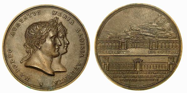 POSA DELLA PRIMA PIETRA DEL CIMITERO DI BOLOGNA. Medaglia in bronzo 1811, Bologna.