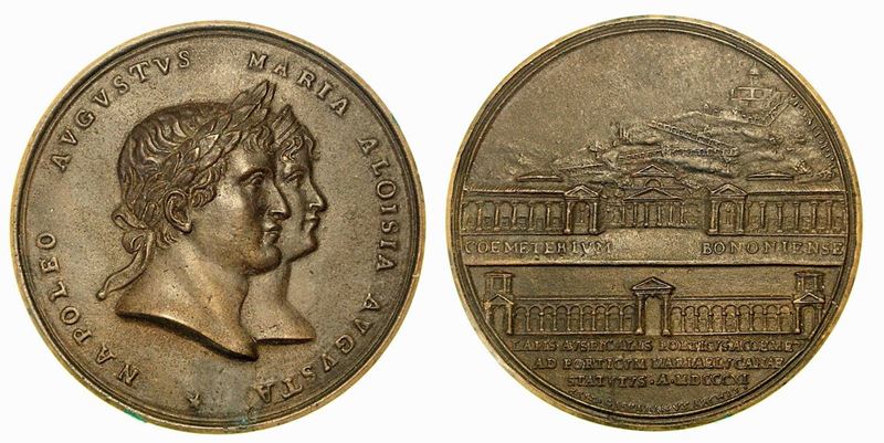 POSA DELLA PRIMA PIETRA DEL CIMITERO DI BOLOGNA. Medaglia in bronzo 1811, Bologna.  - Auction Numismatics - Cambi Casa d'Aste