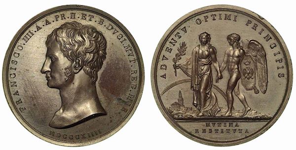 RITORNO DI FRANCESCO IIII A MODENA. Medaglia in bronzo, 1814, Modena.