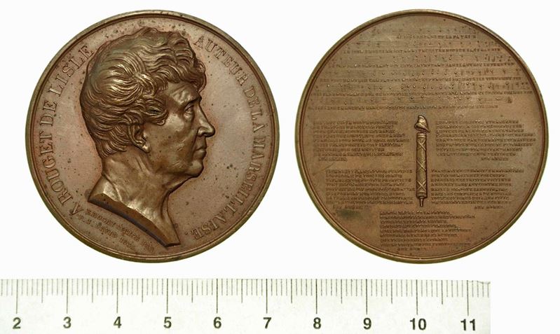 CLAUDE JOSEPH ROUGET DE LISLE  (compositore della Marsigliese 1760-1836). Medaglia in bronzo 1833.  - Asta Numismatica - Cambi Casa d'Aste