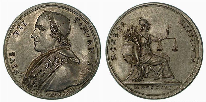 PIO VII, 1800-1823. RIFORMA DEL SISTEMA MONETARIO. Medaglia in bronzo anno IV (1803).  - Asta Numismatica - Cambi Casa d'Aste
