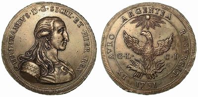 Palermo. Ferdinando III di Borbone, 1759-1816. Oncia da 30 Tarì 1791.