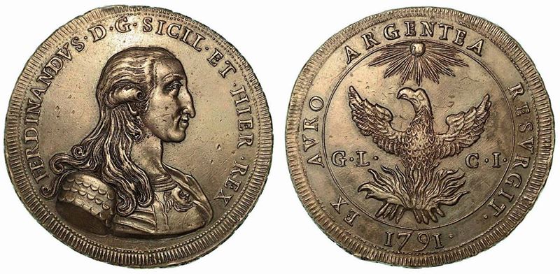 PALERMO. Ferdinando III di Borbone, 1759-1816. Oncia da 30 Tarì 1791.  - Auction Numismatics - Cambi Casa d'Aste