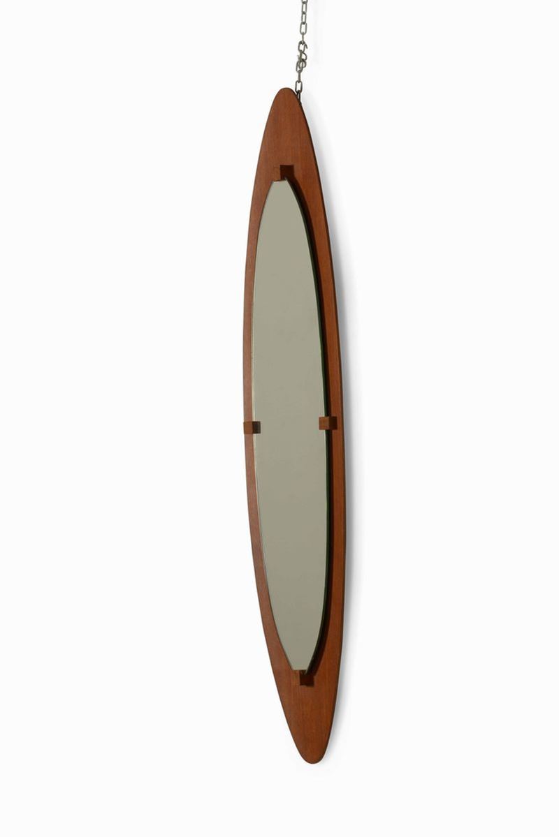 Specchio da parete con struttura in legno compensato curvato e cristallo specchiato.  - Auction Design Lab - Cambi Casa d'Aste