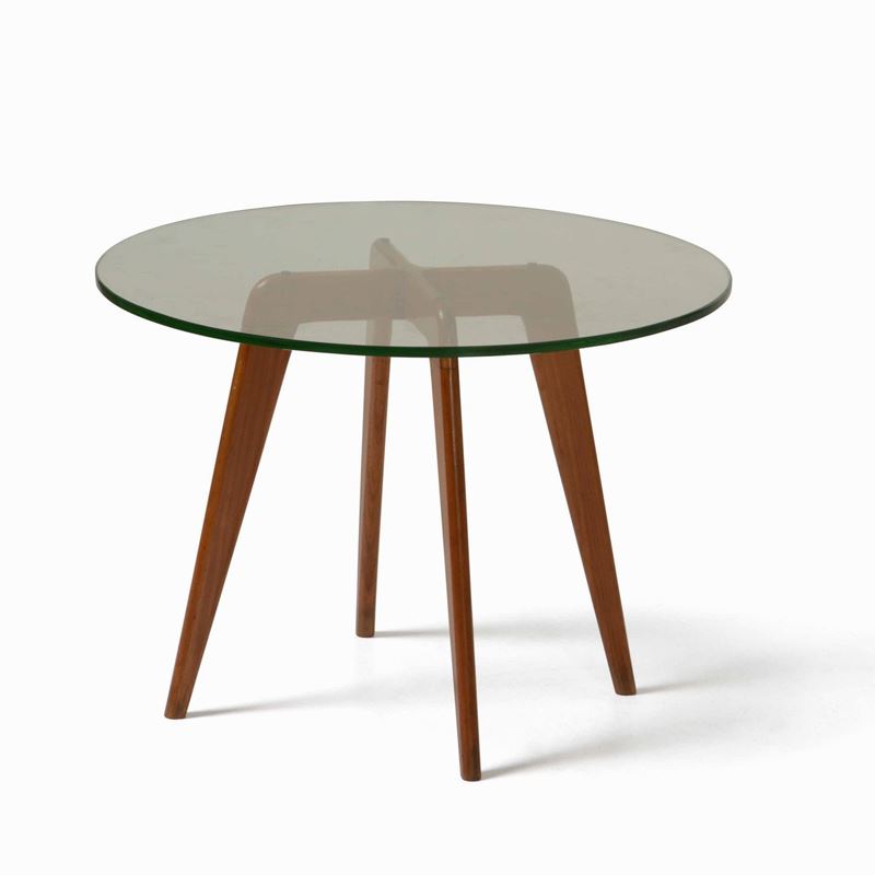 Tavolo basso con struttura in legno e piano in cristallo molato.  - Auction Design Lab - Cambi Casa d'Aste