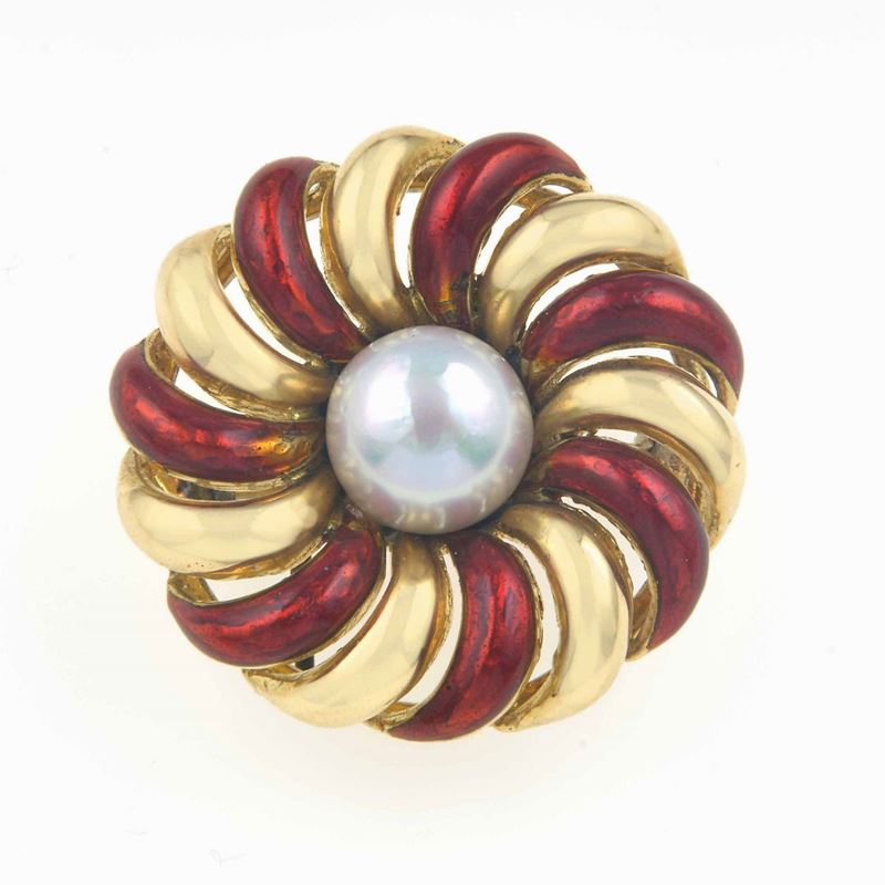Enamel and pearl brooch  - Auction Jewels - Cambi Casa d'Aste