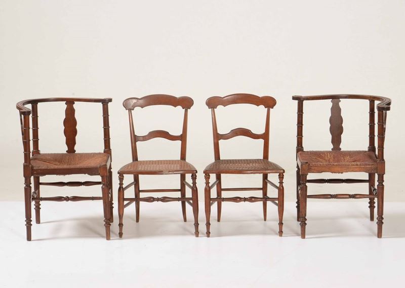 Due sedie ad angolo e due sedie chiavarine  - Asta Da una collezione genovese | Cambi Time - I - Cambi Casa d'Aste