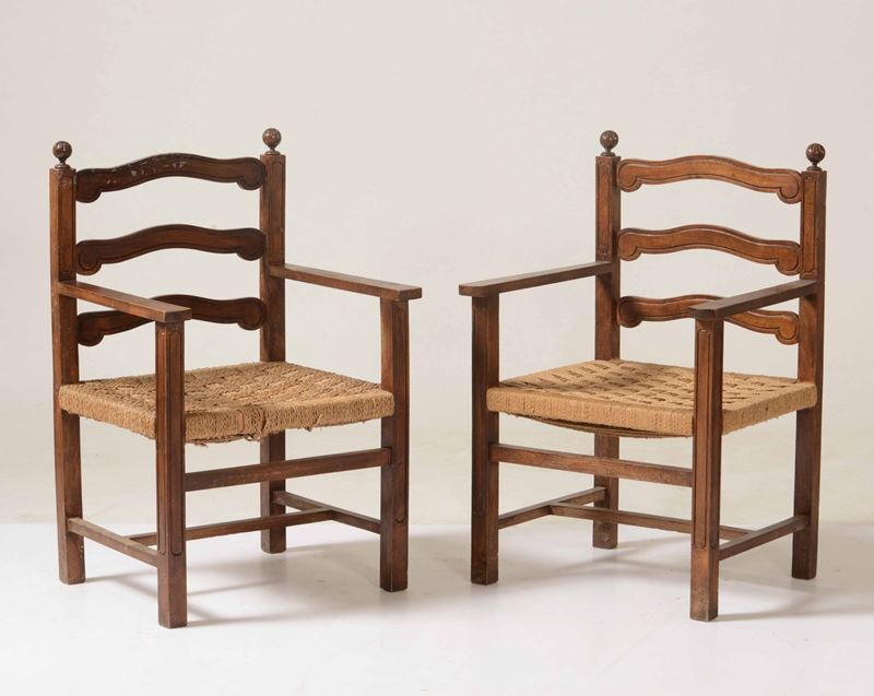 Coppia di poltrone con seduta in paglia  - Asta Da una collezione genovese | Cambi Time - I - Cambi Casa d'Aste
