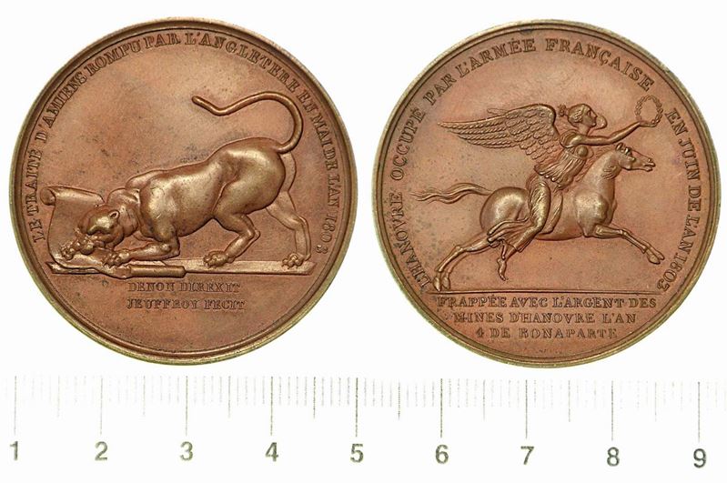 ROTTURA DEL TRATTATO D'AMIENS - OCCUPAZIONE DI HANNOVER. Medaglia in bronzo 1803.  - Auction Numismatics - Cambi Casa d'Aste