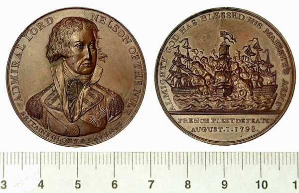 AMMIRAGLIO ORAZIO NELSON, 1758-1805. BATTAGLIA DI ABOUKIR. Medaglia in bronzo 1798.