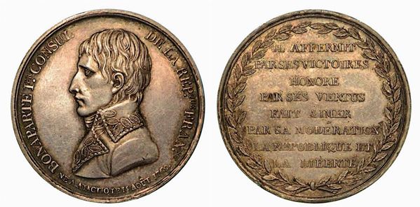 NAPOLEONE PRIMO CONSOLE. Medaglia in argento 1800, Parigi.