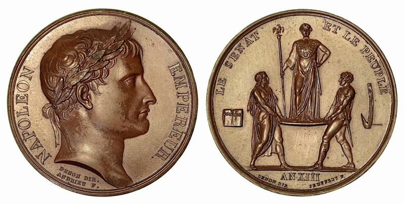 INCORONAZIONE DI NAPOLEONE A PARIGI. Medaglia in bronzo anno XIII (1804).  - Auction Numismatics - Cambi Casa d'Aste