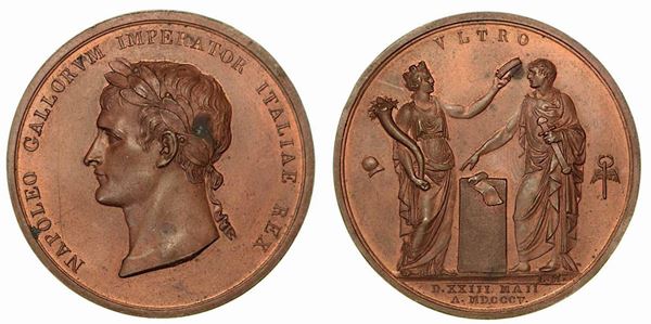 INCORONAZIONE A MILANO DI NAPOLEONE A RE D’ITALIA. Medaglia in bronzo 1805.