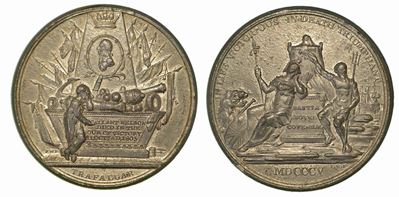 Battaglia di Trafalgar e la Morte di Nelson. Medaglia in Piombo 1805.