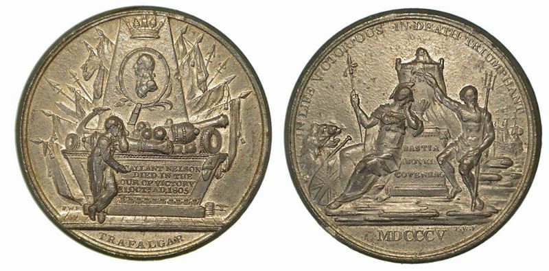 BATTAGLIA DI TRAFALGAR E LA MORTE DI NELSON. Medaglia in piombo 1805.  - Auction Numismatics - Cambi Casa d'Aste