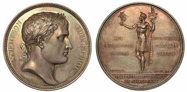 RICONQUISTA DELLE BANDIERE FRANCESI E INGRESSO DEL GENERALE NEY A INNSBRUCK. Medaglia in argento 1805.
