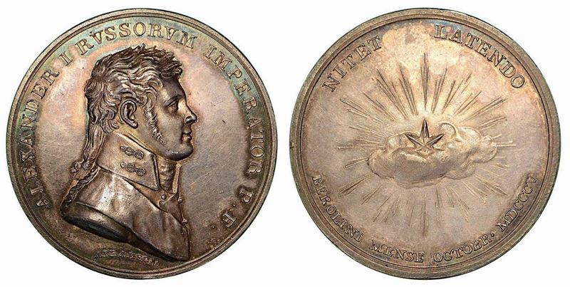ALESSANDRO I IMPERATORE DI RUSSIA (1801-1825) VISITA BERLINO. Medaglia in argento 1805.  - Auction Numismatics - Cambi Casa d'Aste