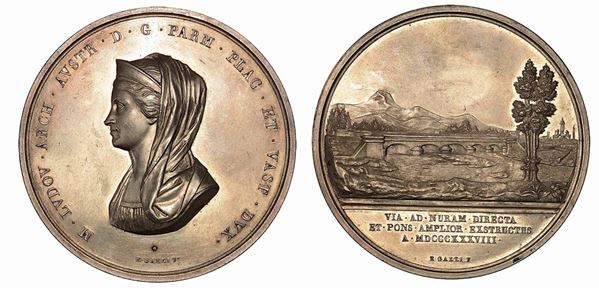 MARIA LUIGIA D'AUSTRIA, 1815-1847. PONTE SUL TORRENTE NURE. Medaglia in argento 1838.