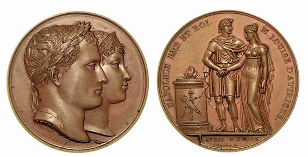 CERIMONIE PER IL MATRIMONIO DI NAPOLEONE CON MARIA LUIGIA D'AUSTRIA. Medaglia in bronzo 1810.