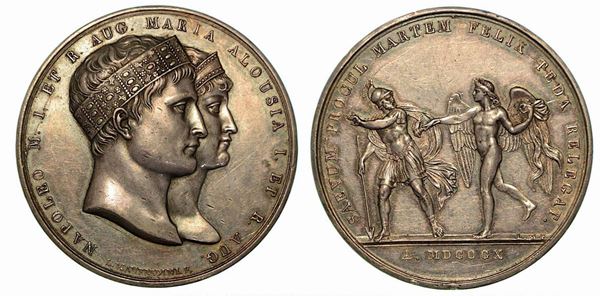 CERIMONIE PER IL MATRIMONIO DI NAPOLEONE CON MARIA LUIGIA D'AUSTRIA. Medaglia in argento 1810.
