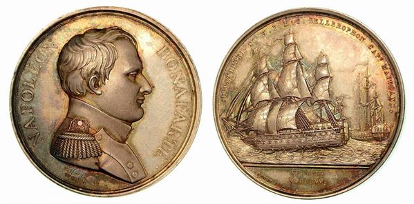 RESA DI NAPOLEONE BONAPARTE A BORDO DEL BELLEROPHON. Medaglia in argento 1815, Birmingham.