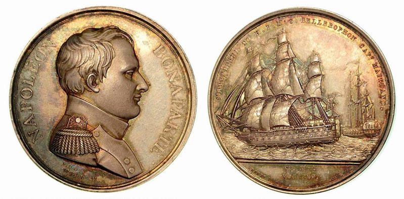 RESA DI NAPOLEONE BONAPARTE A BORDO DEL BELLEROPHON. Medaglia in argento 1815, Birmingham.  - Auction Numismatics - Cambi Casa d'Aste