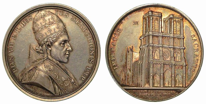 PIO VII CONSACRA NAPOLEONE IMPERATORE A PARIGI. Medaglia in argento anno XIII (1804).  - Asta Numismatica - Cambi Casa d'Aste