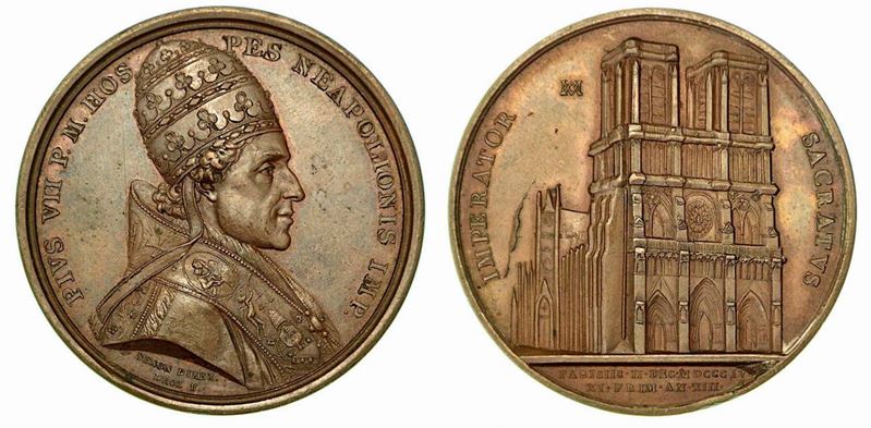 PIO VII CONSACRA NAPOLEONE IMPERATORE A PARIGI. Medaglia in bronzo anno XIII (1804).  - Asta Numismatica - Cambi Casa d'Aste