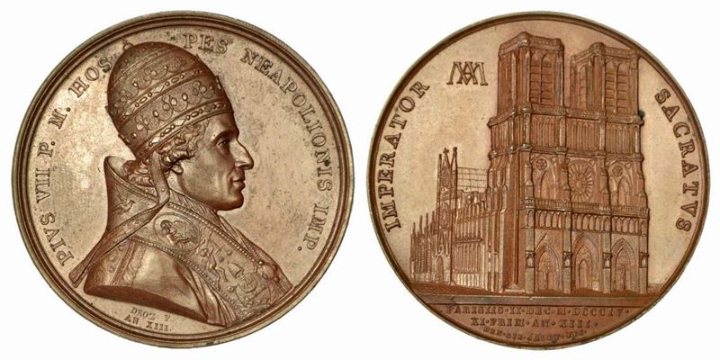 PIO VII CONSACRA NAPOLEONE IMPERATORE A PARIGI. Medaglia in bronzo anno XIII (1804).  - Asta Numismatica - Cambi Casa d'Aste