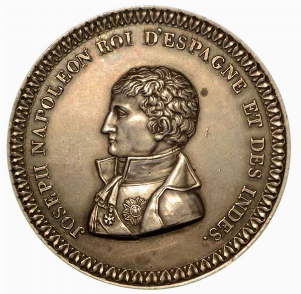 GIUSEPPE NAPOLEONE RE DI SPAGNA (1806-1808). Medaglia uniface in argento 1808, Parigi.