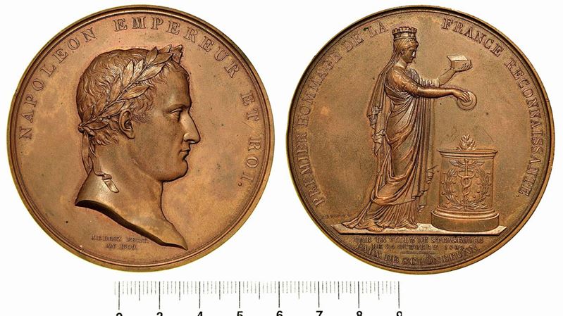 PACE DI SCHOENBRUNN. LA CITTÀ DI STRASBURGO RICONOSCENTE. Medaglia in bronzo 1809, Strasburgo.  - Auction Numismatics - Cambi Casa d'Aste