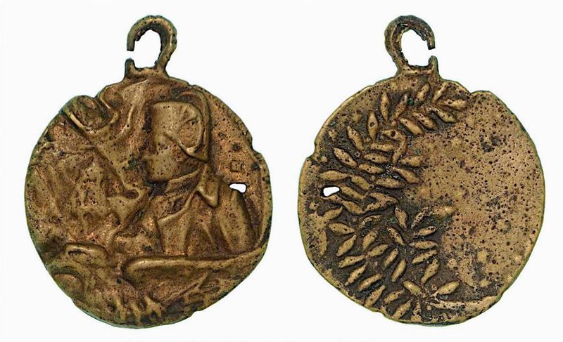 Distintivo anonimo in bronzo con anello.  - Asta Numismatica - Cambi Casa d'Aste