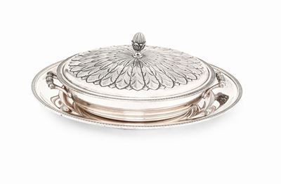 Portavivande con Presentoire in Argento. Argenteria Milanese del XX Secolo. Argentiere Florindo B...