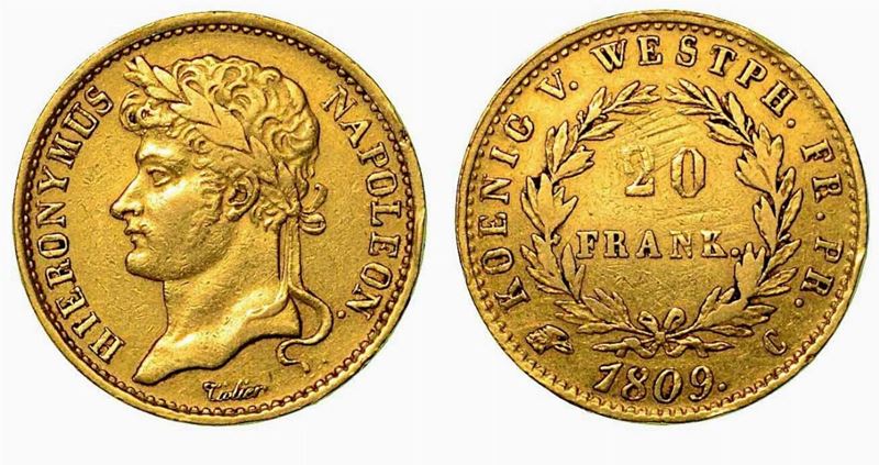 GERMANIA - WESTPHALIA. Hieronymus Napoleon 1807-1813. 20 frank 1809.  - Auction Numismatics - Cambi Casa d'Aste